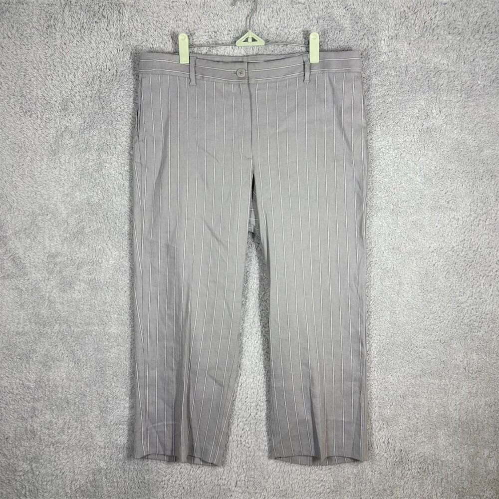 J. Jill‎ Stretch Linen Cropped Pants Size 14P Gray Pinstripe Mid Rise Straight